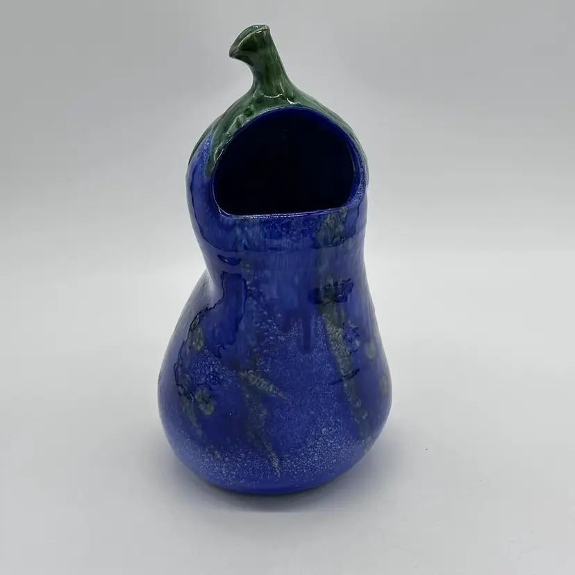 Italian Eggplant Planter Potter Vase Hand Painted Purple Drip Glaze