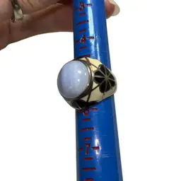 Size 5 925 13mm Blue Lace Agate Cabochon Stone Ring With Black And White Enamel