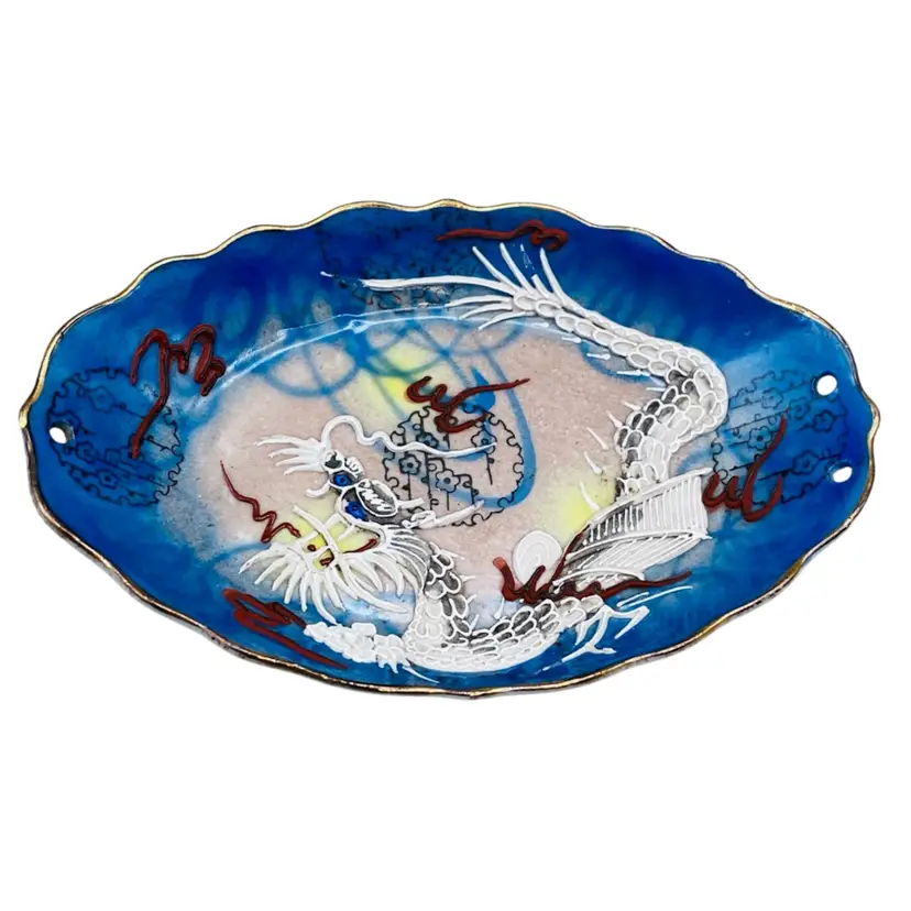 VTG Dragon Ware Dish Moriage Blue Eyed Painted No Markings 6” Trinket Dish Or Wall Hang