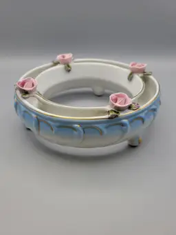 Painted Porcelain Ring Vase with Pink Roses