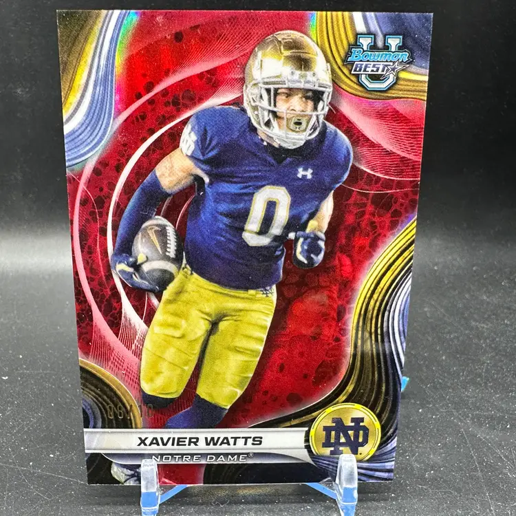 XAVIER WATTS Red Refractor /10 2024 Bowman University Best Notre Dame Irish