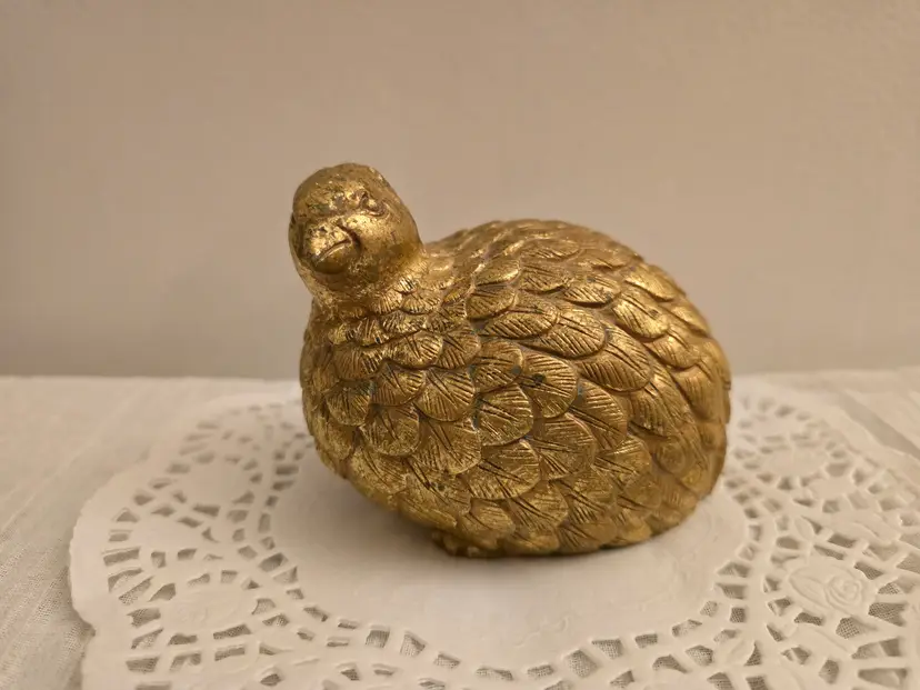 Gold Quail Bird Figurine • Small Decorative Accent • Cottagecore Shelf Decor Gold Paperweight