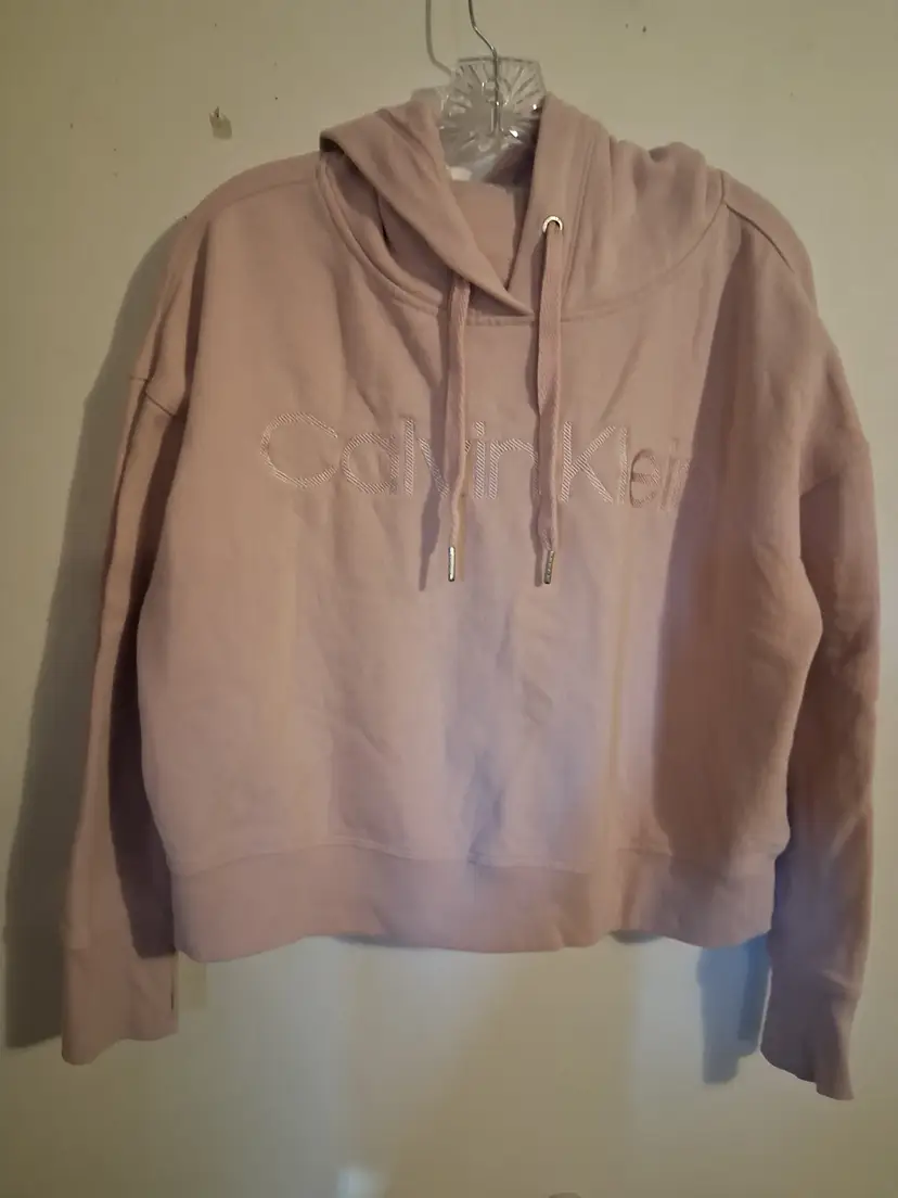 Ladies Large Pull Over Light Pink Hooded Cropped CALVIN KLEIN Sweatshirt (B30)