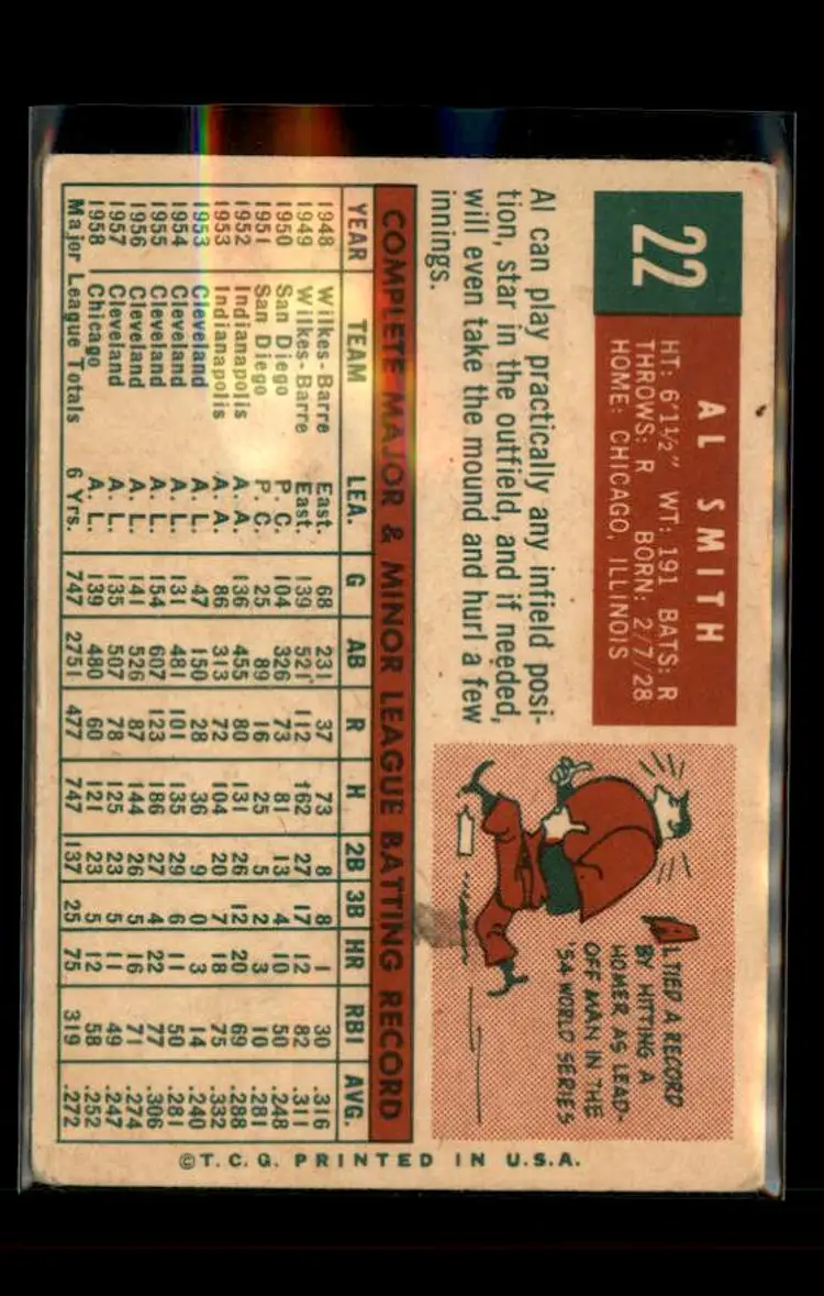 1959 Topps #22 Al Smith - (pk4) - Chicago White Sox