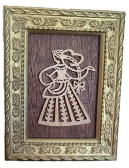 Framed Wood Carving Girl Dancing 5" X 6 1/2"