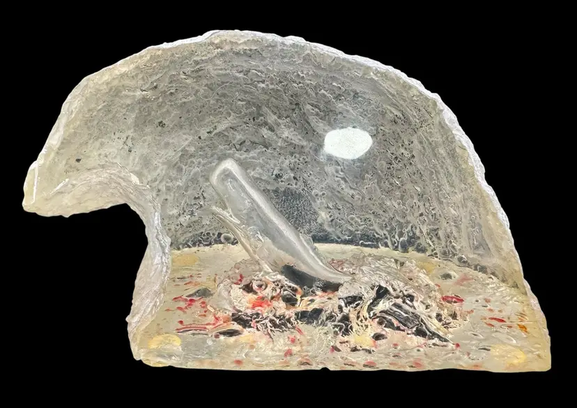 Signed Agustin Vintage Lucite Resin Acrylic Sculpture Lamp Whale Wave Ocean READ