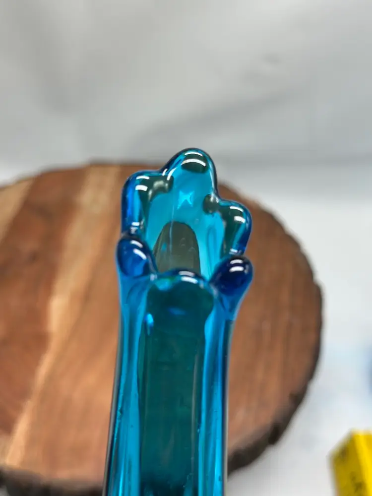 LE Smith Peacock Blue 6 Finger Swung Bud Vase Lovely