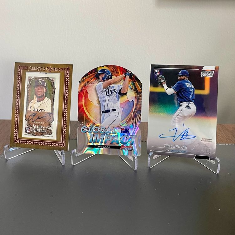 Former Tampa Bay Rays Three-Card Lot: Osleivis Basabe Auto, Curtis Mead /50, Vidal Brujan Auto
