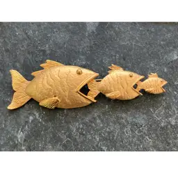 JJ Gold Tone Fish Brooch