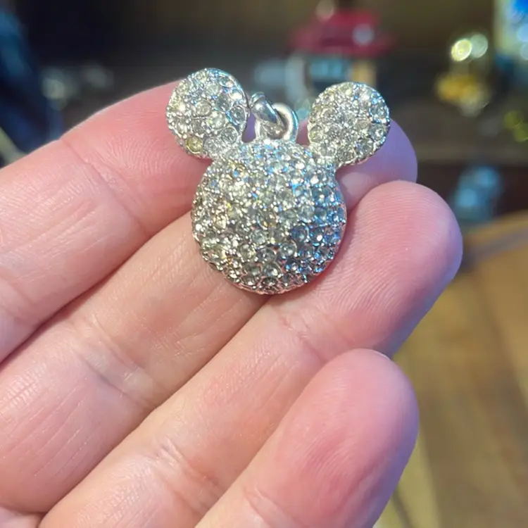 Disney Napier Rhinestone Mickey Mouse Ear Pendant Silvertone
