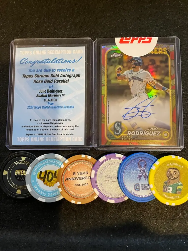 Julio Rodriguez 2024 Topps Gilded Chrome AUTO ON CARD /Rose Gold Parallel 25/25 Seattle Mariners