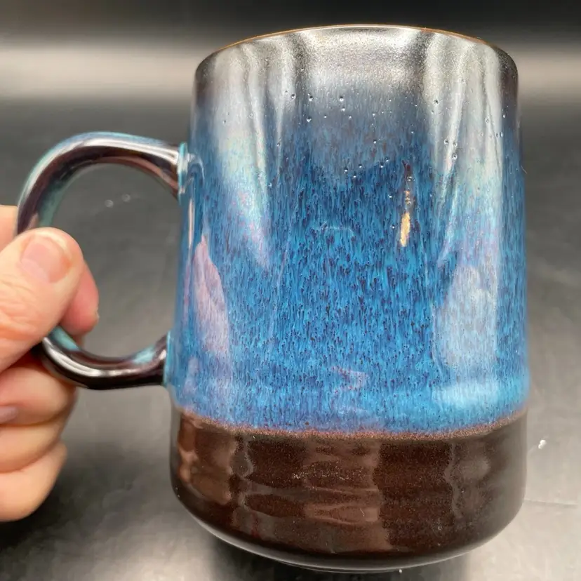 #405 SERRV International Coffee Mug Blue Iridescent & Black Made In Vietnam