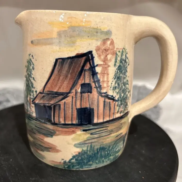 Pottery Mug Hand Turned Marshall Texas Signed Stamped Pitcher Cabin