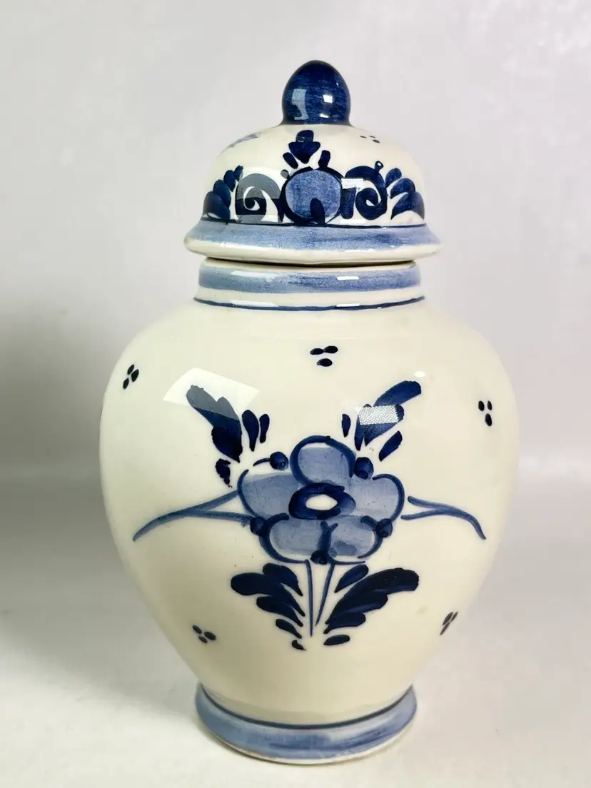 Vintage Delft Hand Painted Blue & White Ginger Jar 6”