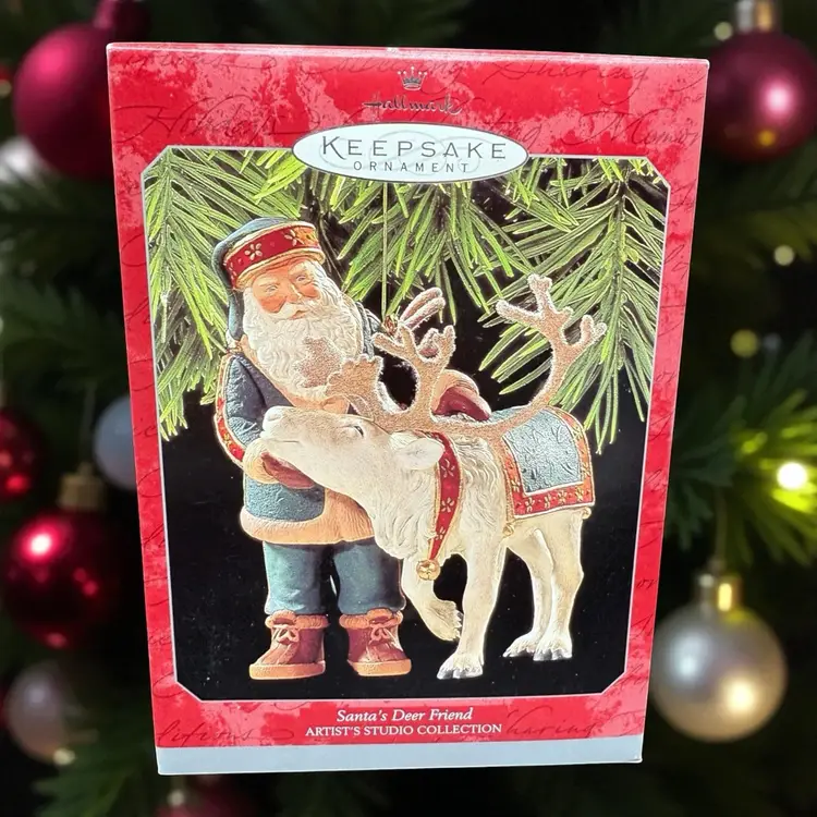 Hallmark Christmas Ornament Santa's Deer Friend Artist's Studio Reindeer 1998
