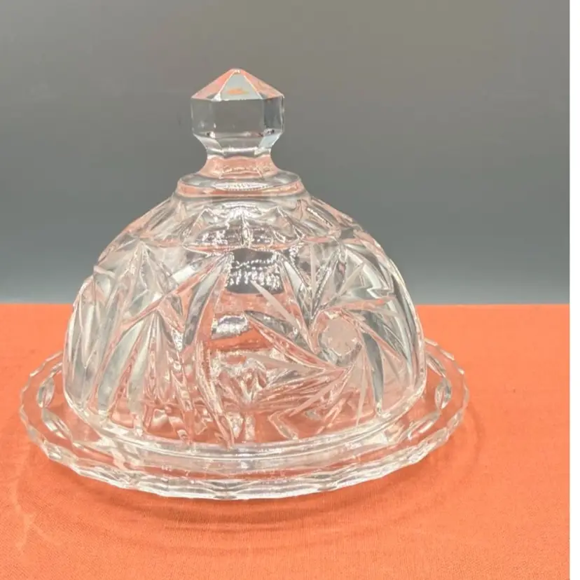 Vintage Individual American Cut Crystal "Eleanor" Small Round Covered Butter Dish - 3.5" Tall