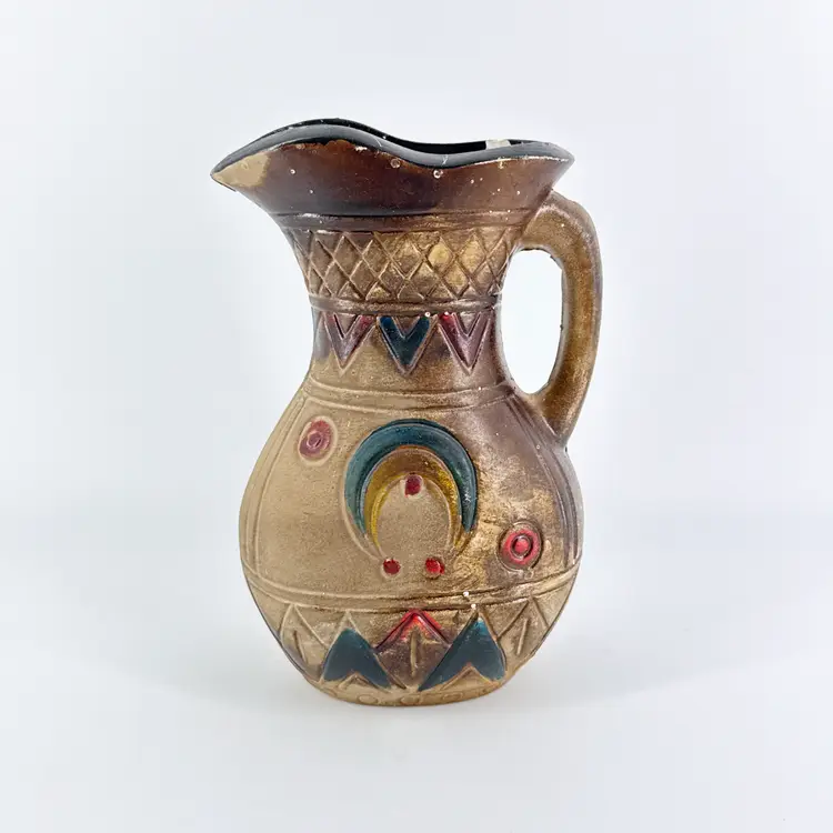 Native American 7" Chalkware Hand Painted Pitcher