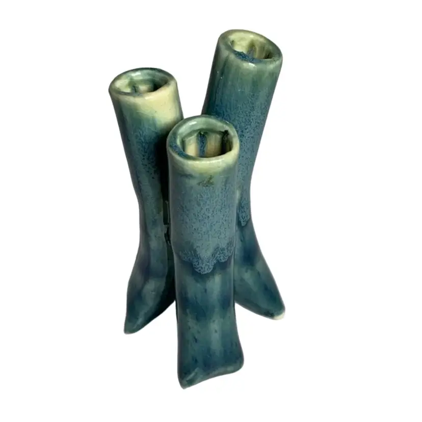 Handmade Pottery Mini 3 Tube Vase. 3.35” Tall