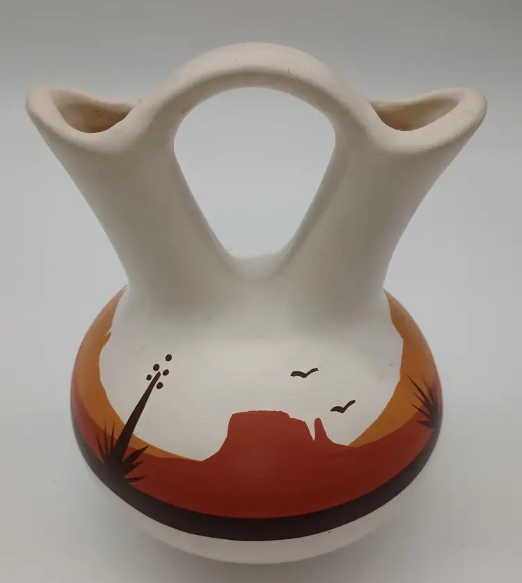 Vintage Southwestern Native American Double-Spout Pottery Vase.