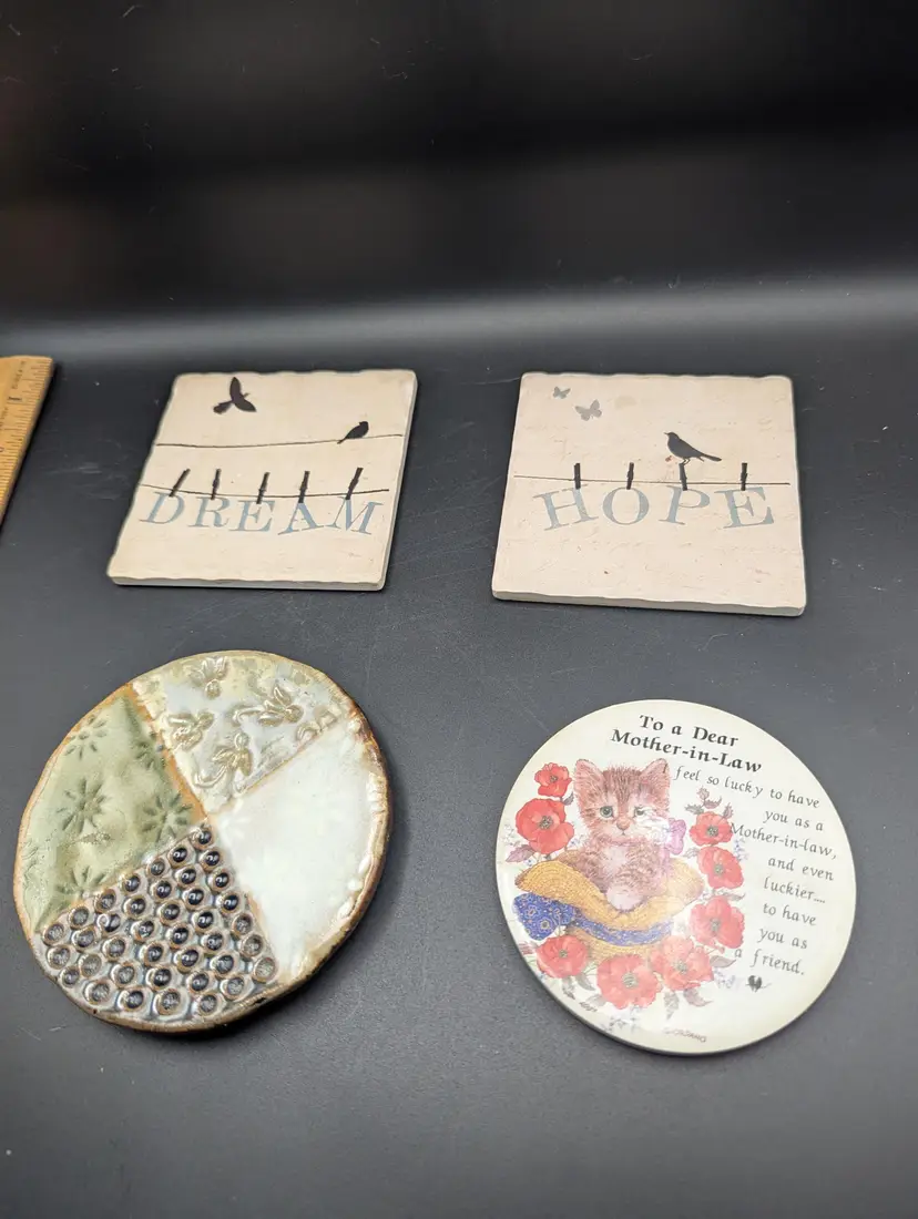 Vintage Lot Of 4 Inspirational Coasters - Mother In Law, Hope, Dream