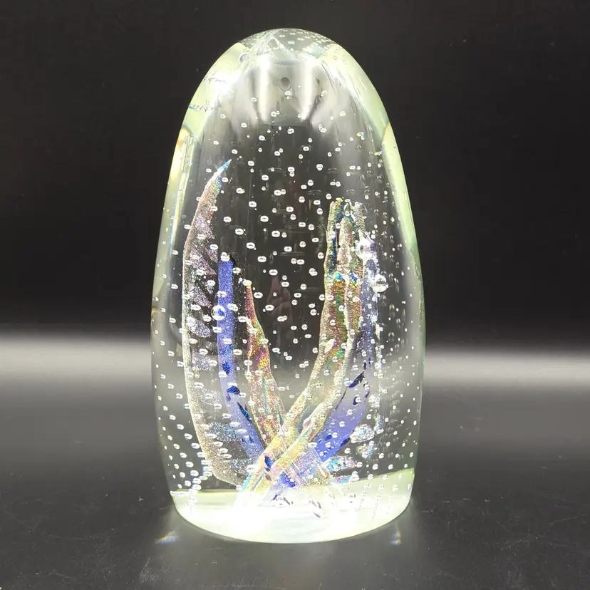 2010 Karg Large Dichroic and Controlled Bubble Glass Paperweight *Imperfections*