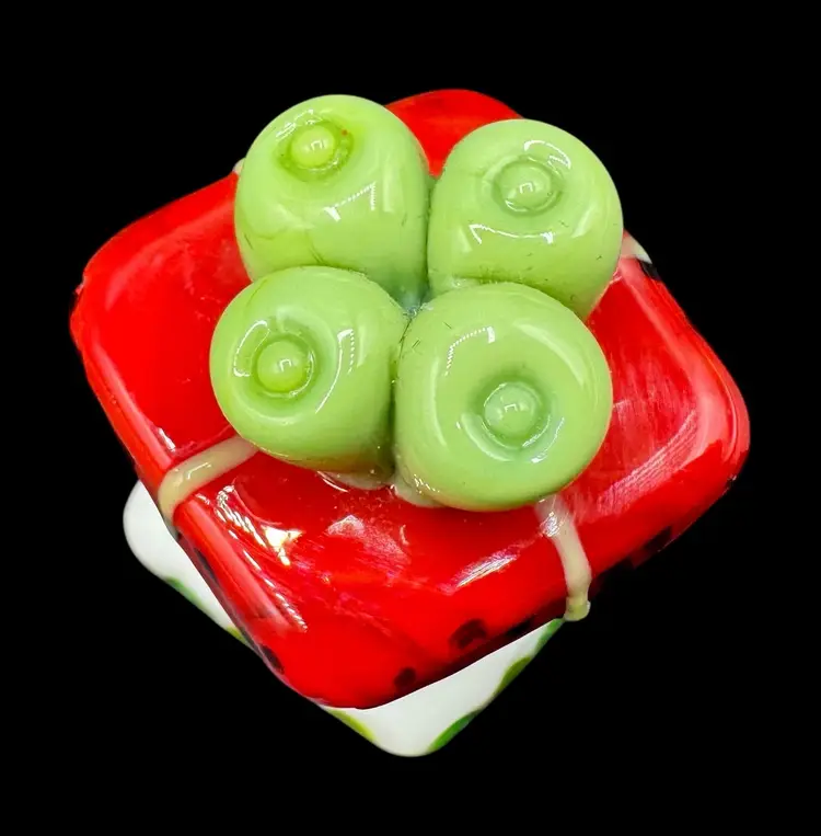 Handmade Fused Art Glass Christmas Birthday Present Figurine Mini Red Green 2”