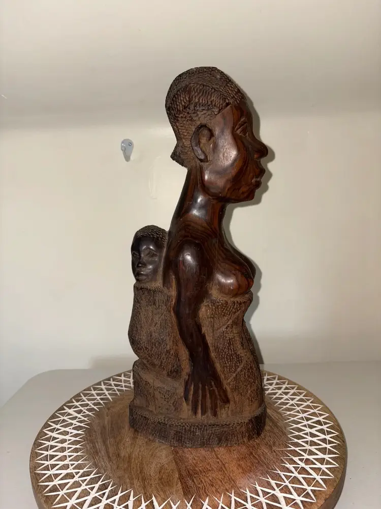 1950’s Wood Carving African Woman With Baby