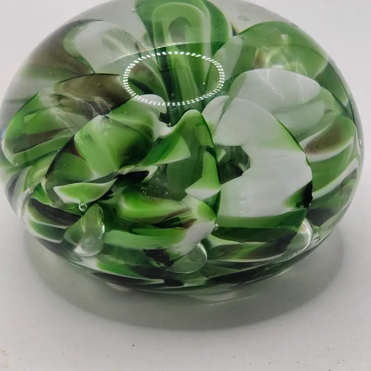 Joe st Claire paperweight art Glass Green white Signed