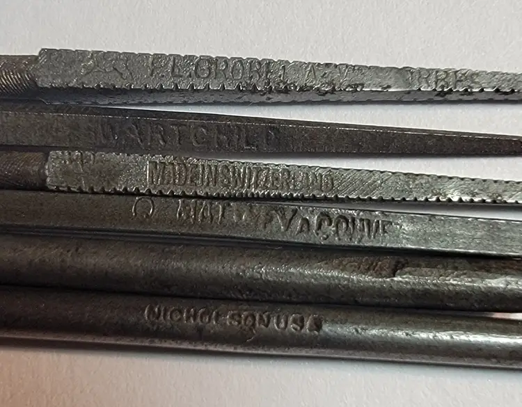 6 Watchmaker/Jewelers Very Fine Encasement Files Branded Grobet Vautier Swartchild Vallorbe