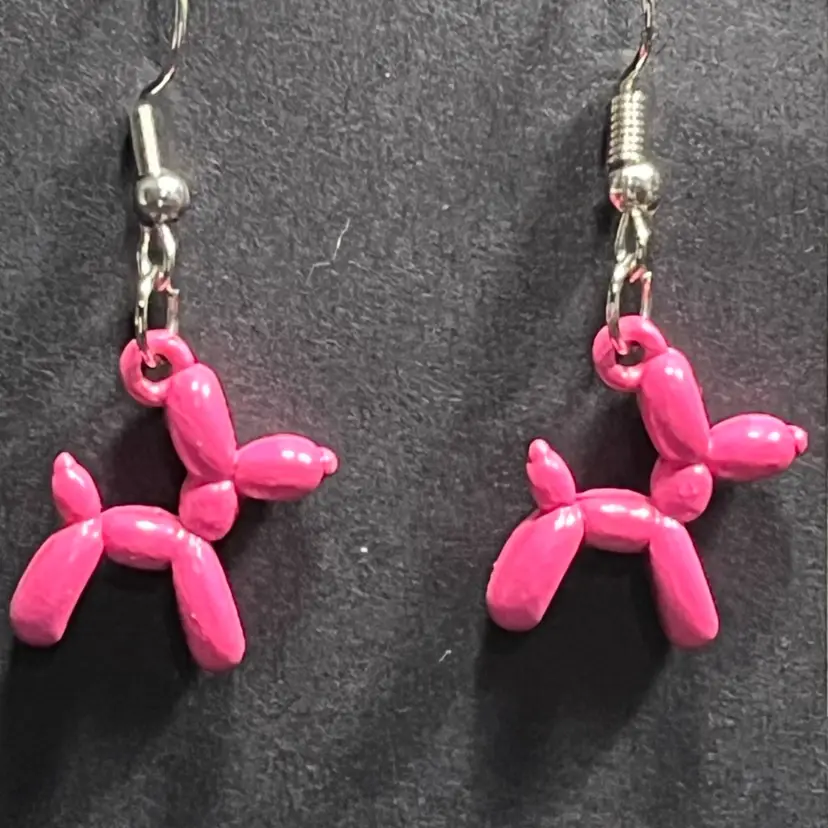 Dark Pink Balloon, Dog Earrings Made By Me