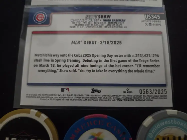 2025 Topps Update Matt Shaw RC lot - Chicago Cubs