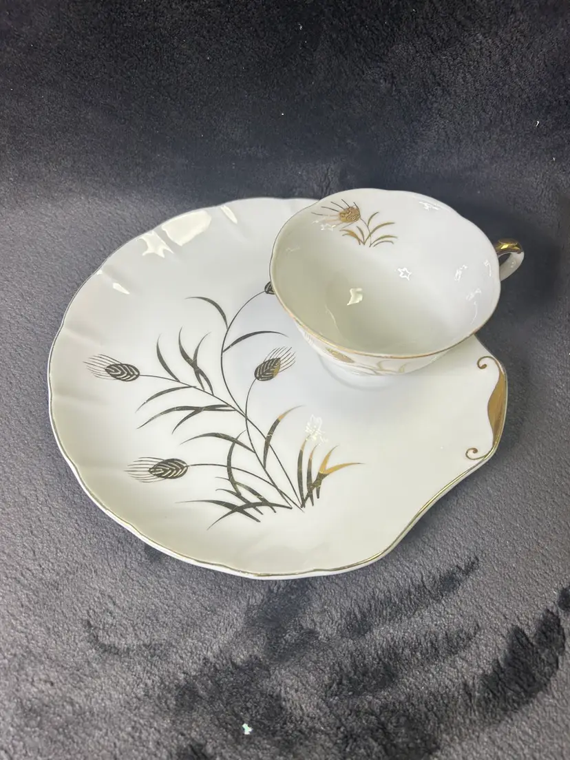 Vintage Lefton Tea Cup & Snack Plate - Golden Wheat - 2768N
