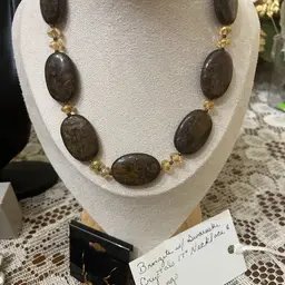 Bronzite &Crystal Necklace And Earring Set
