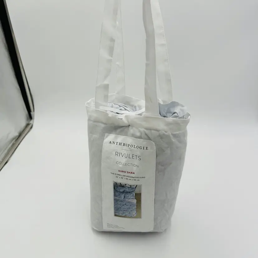 Anthropologie Rivulets Ruffle Cotton Gray 26"x26" Blue EURO Sham One Piece