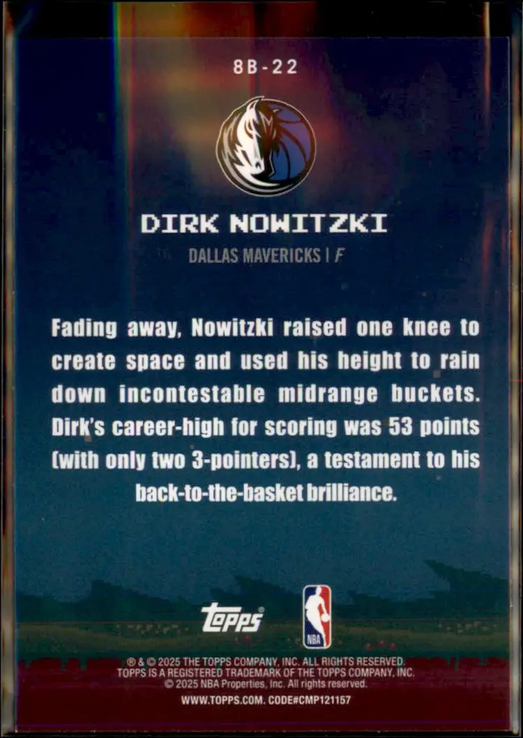 2025-26 Topps #8B-22 Dirk Nowitzki 8-Bit Ballers - (135) - Dallas Mavericks