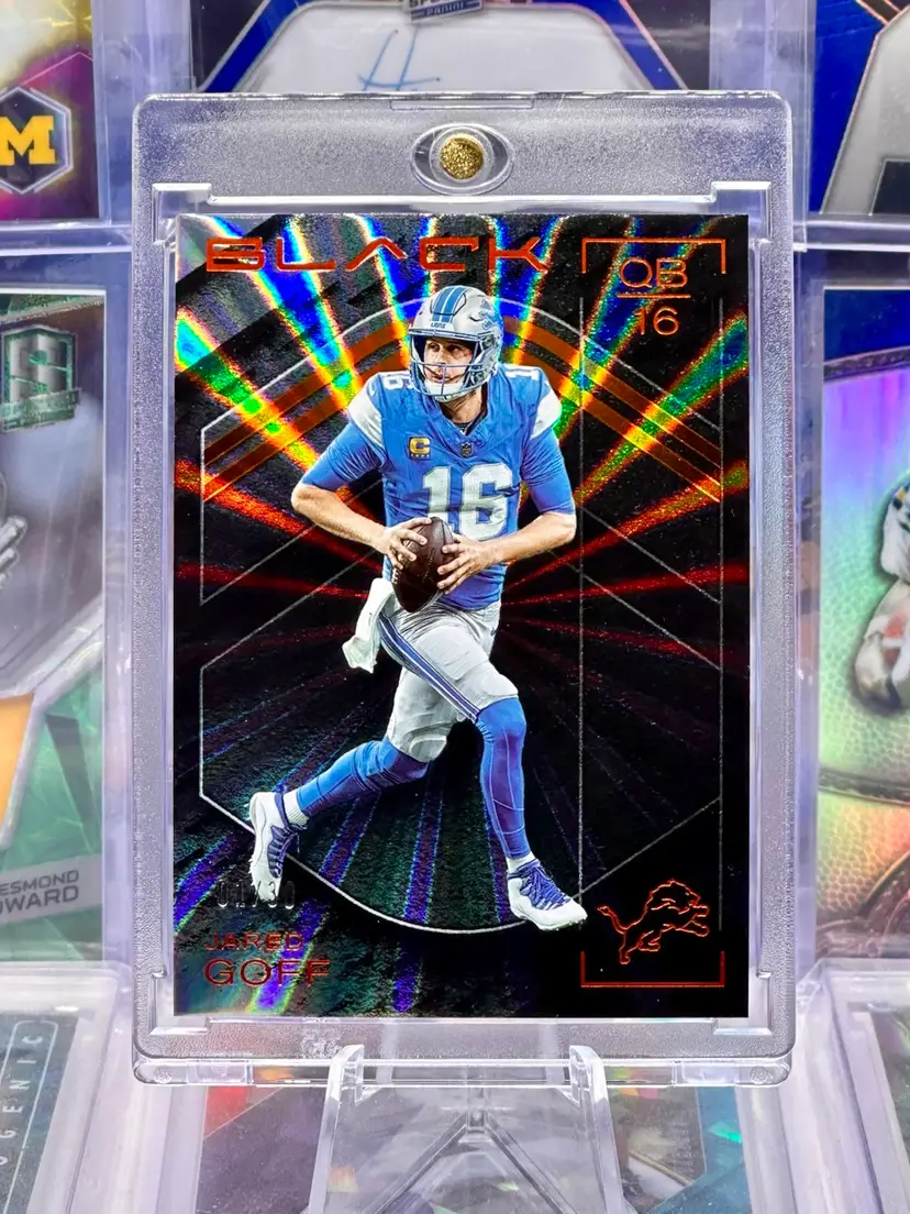 Jared Goff 2025 Black 1/30 FIRST PRINT Bookend Citrine Orange SP Detroit Lions