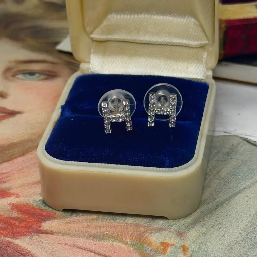 Sterling Silver White Sapphire “H” Stud Earrings