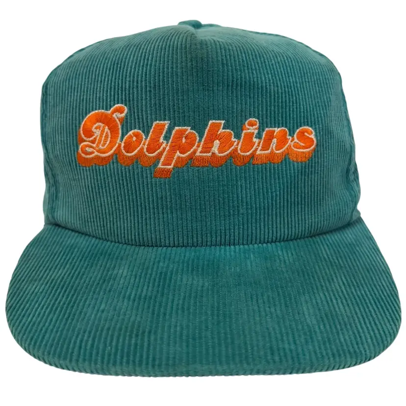 Vintage 1980’s Starline NFL Miami Dolphins Teal Corduroy Flat Brim Snapback