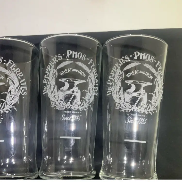 Dr. Pepper Etched Glasses Phos Ferrates 1885 Set Of 4