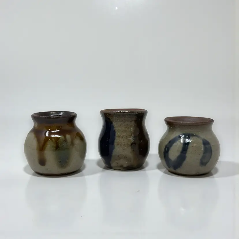 Tsuboya Arayachi Mini Pot Set Stoneware Okinawa Japan 1980s  (0041-26)
