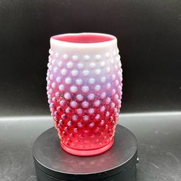 Fenton Cranberry Opalescent Hobnail Barrel Vase 5” No Noted Flaws