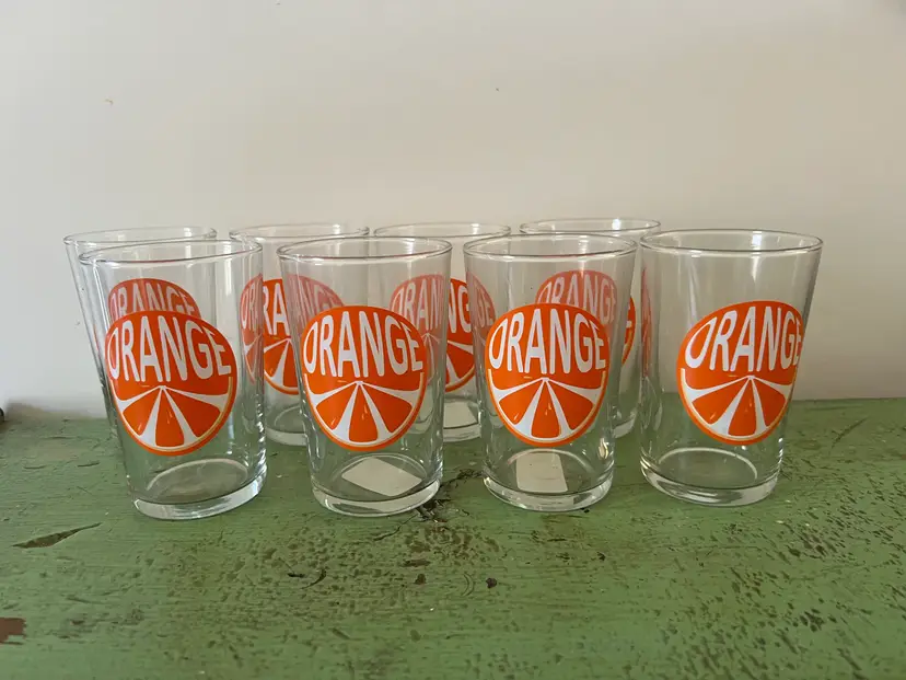 Vintage Conique Luminarc Orange Groovy Juice Glasses. Set of 8. NOS
