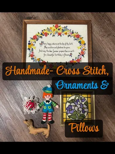 Handmade Cross Stitch Art, Ornaments. & Pillows 