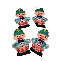 Set Of 4 Vintage Hobo Clown Felt Christmas Ornaments With Gingham Patch Details