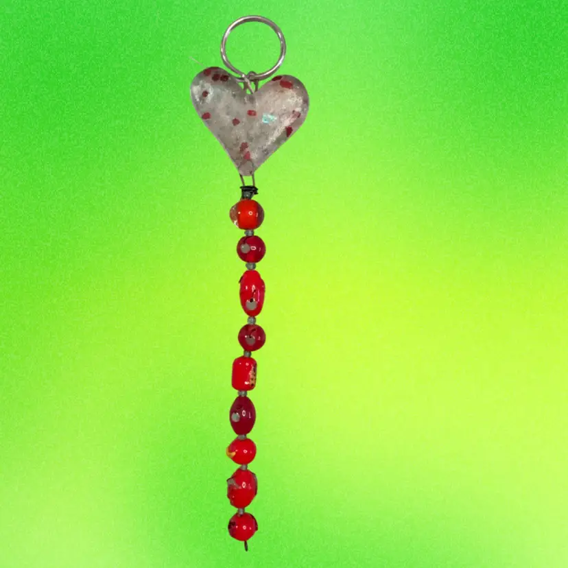 Suncatcher With Fuse Glass Heart And 9 Lampwork Beads With Fruit