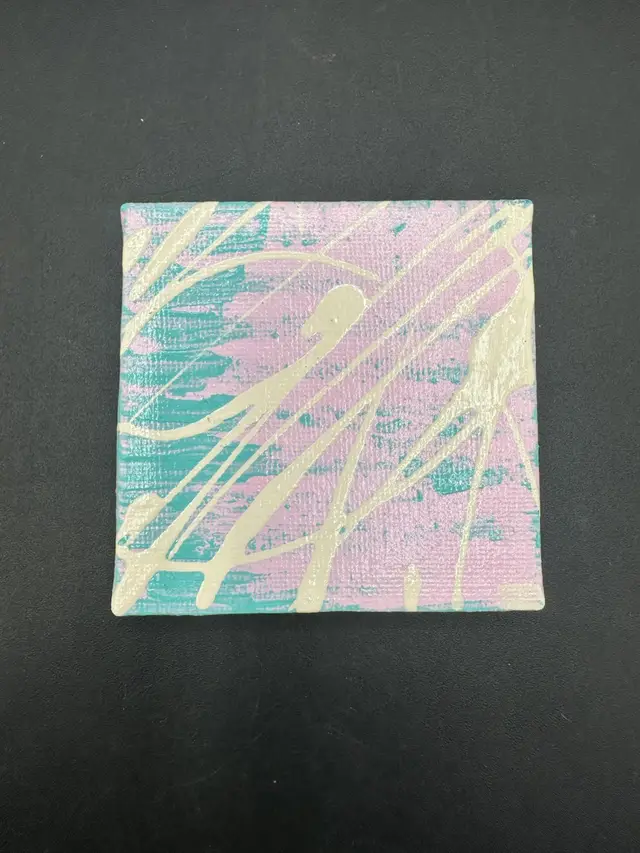 “Ice Box Art” Letter E - Miniature Abstract Painting, Made By Me, OOAK Amanda Montague 3” Square Magnet