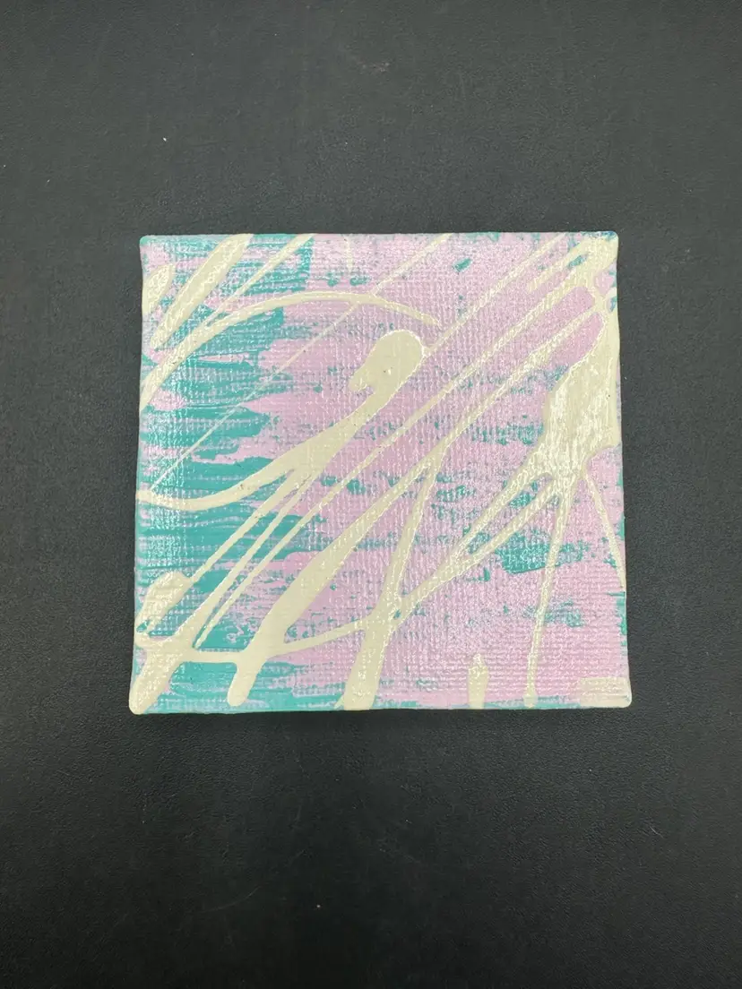 “Ice Box Art” Letter E - Miniature Abstract Painting, Made By Me, OOAK Amanda Montague 3” Square Magnet