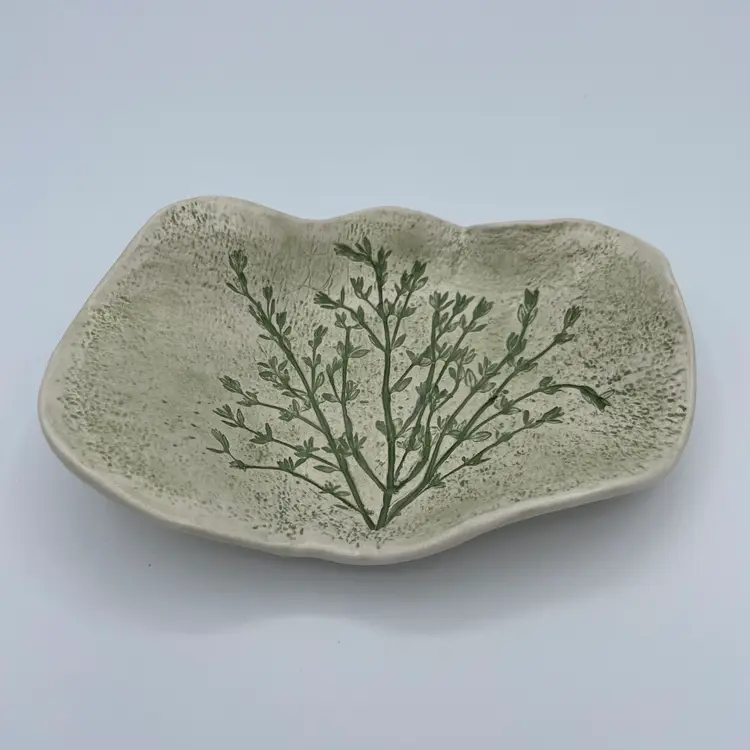 Thyme green & white trinket dish