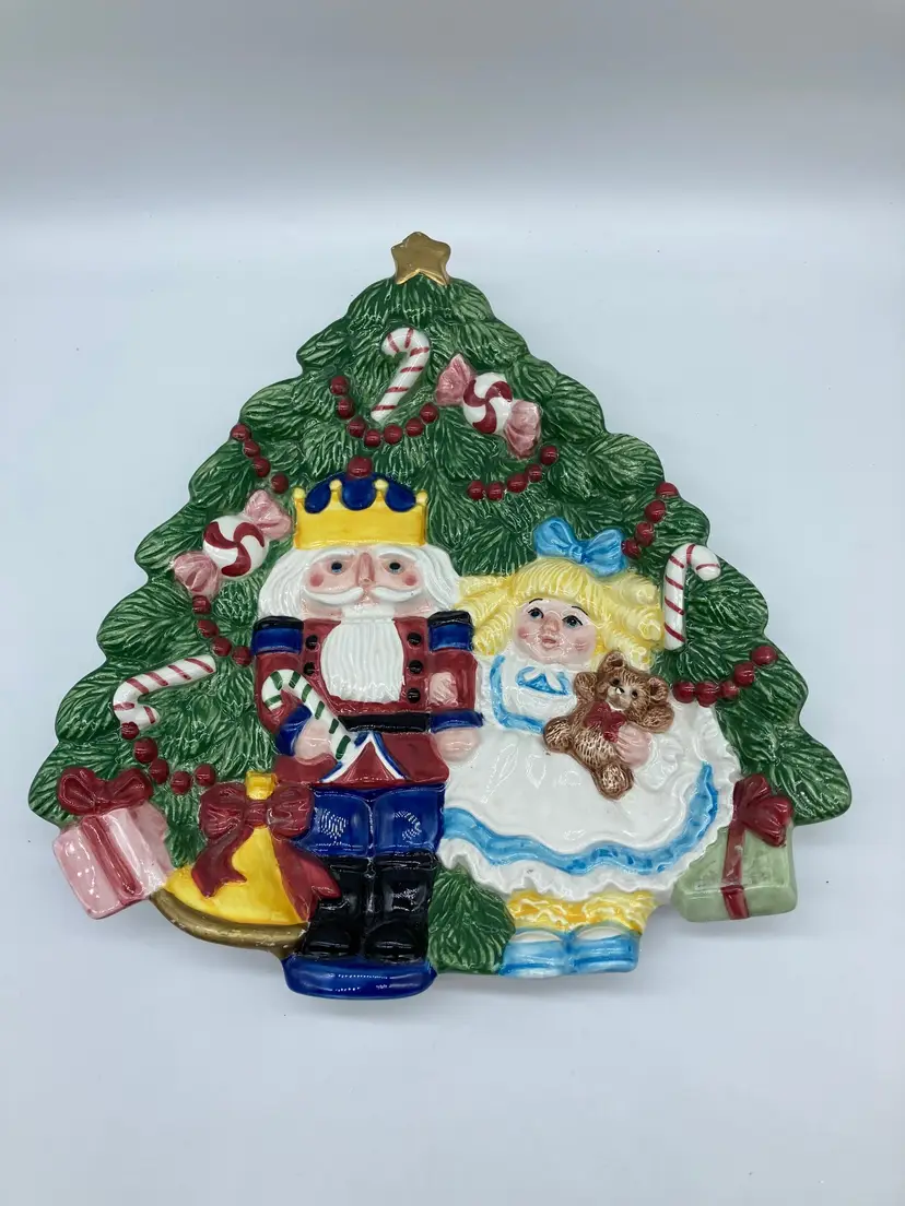 Vintage Fitz & Floyd Nutcracker Christmas Tree Candy Dish With King & Clara