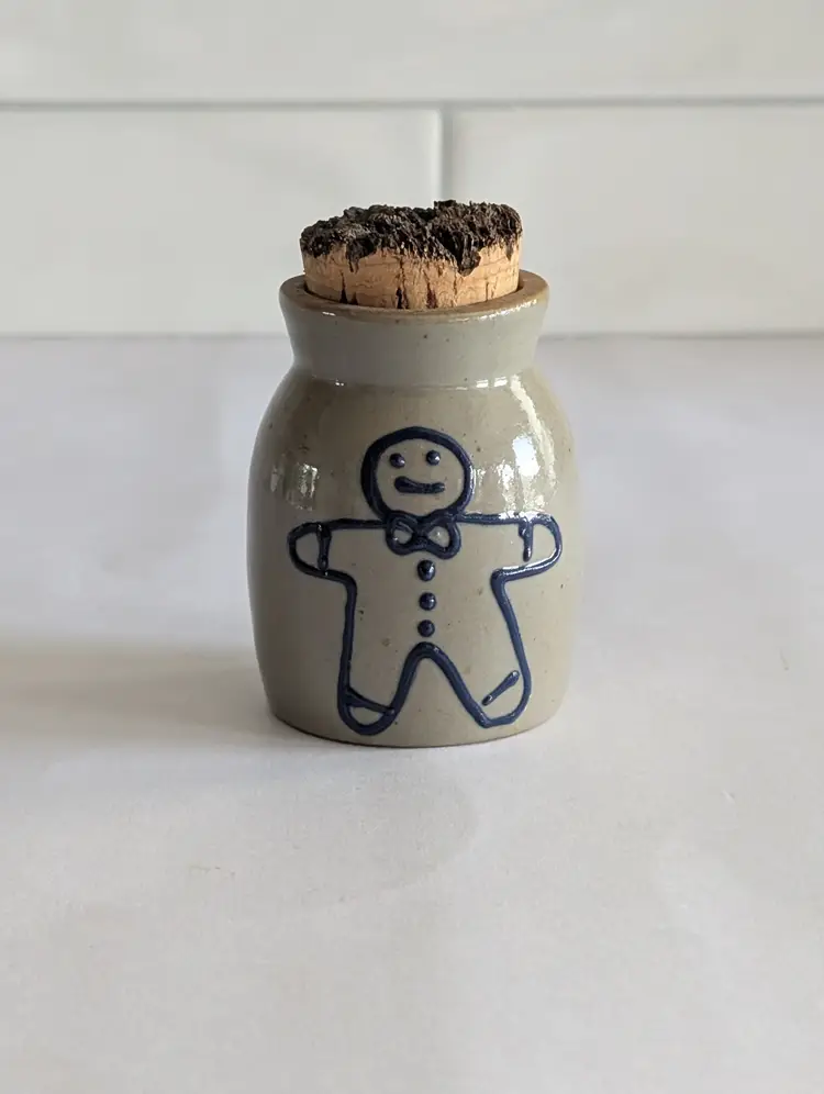 Beaumont Brothers Pottery Salt Glazed Ginger Bread Man Spice Jar With Cork 1998